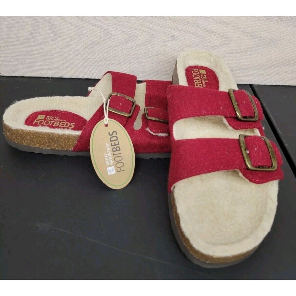 White Mountain Women's Size 9 Helga Faux Fur Sherpa Lined Sandals Buckle Red New
